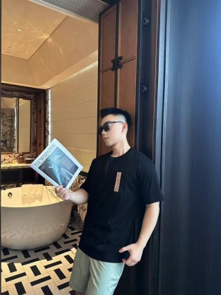 Thom Browne Black Pocket T-Shirt with Signature Stripe view 2