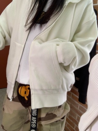 Cream Waffle Knit Zip Hoodie view 1