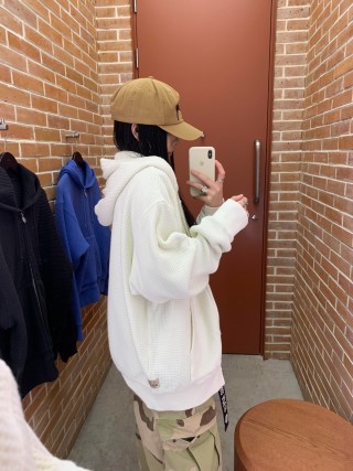 Cream Waffle Knit Zip Hoodie view 2
