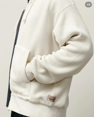 Cream Waffle Knit Zip Hoodie view 4