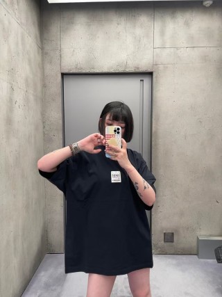 Black Oversized Short Sleeve T-Shirt with Label Detail view 1