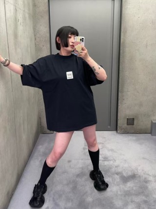 Black Oversized Short Sleeve T-Shirt with Label Detail view 2