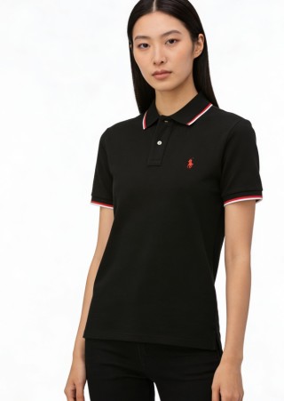Polo Ralph Lauren Women's Black Polo Shirt Red White Trim