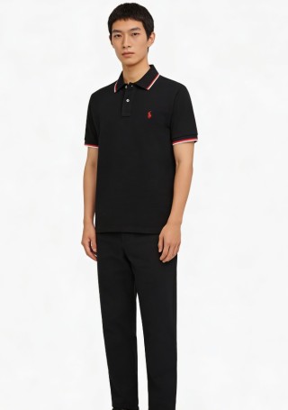 Polo Ralph Lauren Women's Black Polo Shirt Red White Trim view 2
