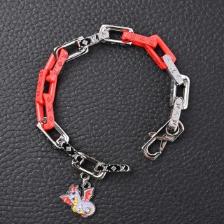 Louis Vuitton Monogram Chain Dragon Bracelet Red Silver view 1
