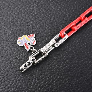 Louis Vuitton Monogram Chain Dragon Bracelet Red Silver view 5