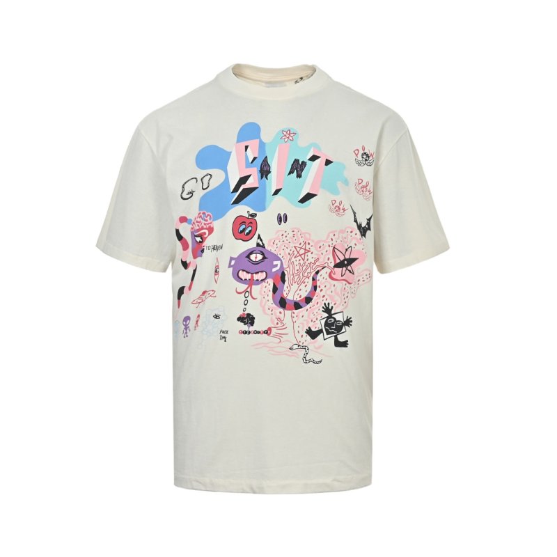 White Graphic Print Short Sleeve T-Shirt with Colorful Abstract Design view