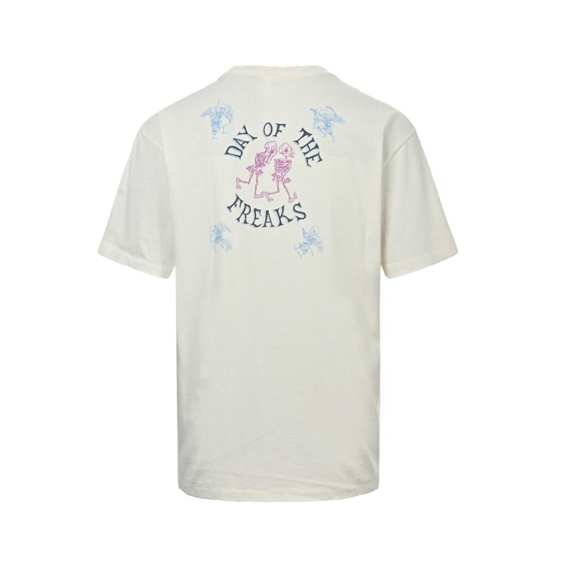White Graphic Print Short Sleeve T-Shirt with Colorful Abstract Design view