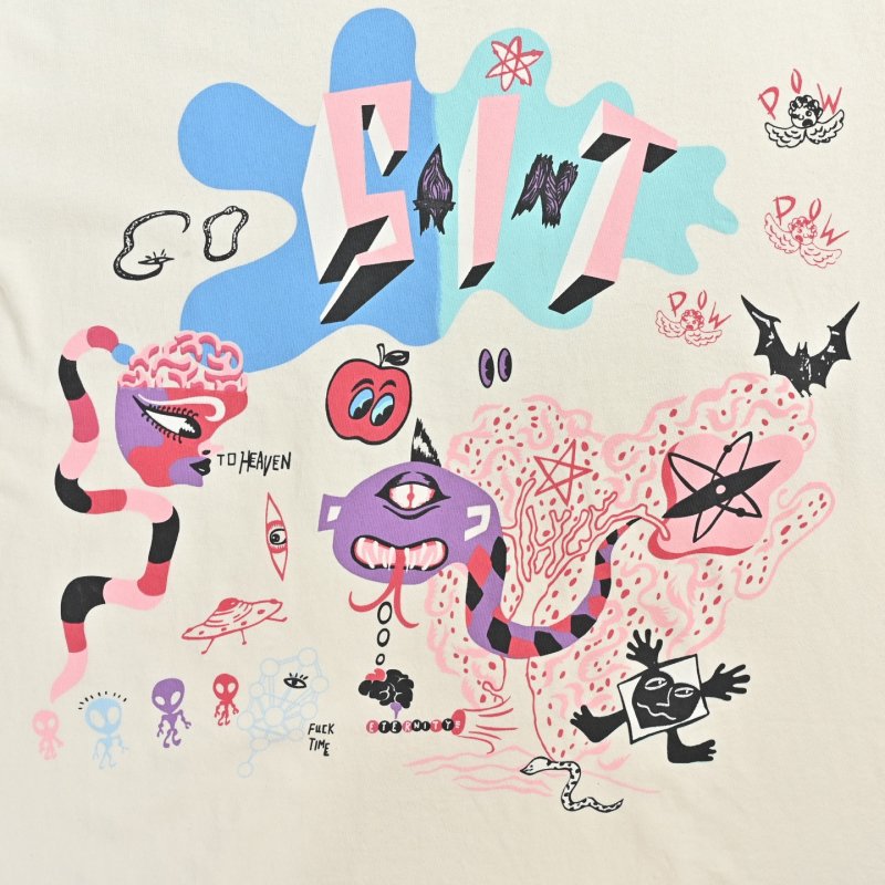 White Graphic Print Short Sleeve T-Shirt with Colorful Abstract Design view