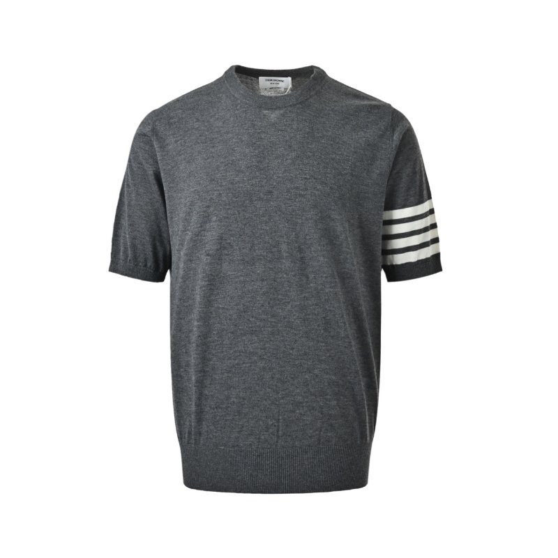 Charcoal Grey Crewneck T-Shirt with Stripe Sleeve Detail view
