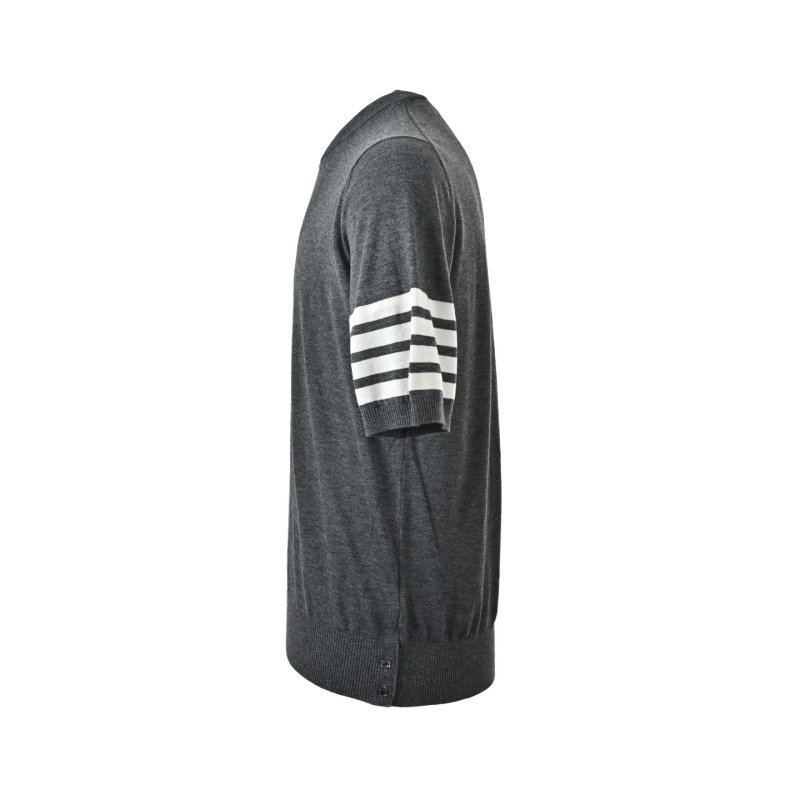 Charcoal Grey Crewneck T-Shirt with Stripe Sleeve Detail view