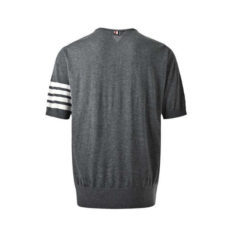 Charcoal Grey Crewneck T-Shirt with Stripe Sleeve Detail view