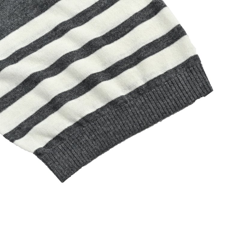 Charcoal Grey Crewneck T-Shirt with Stripe Sleeve Detail view