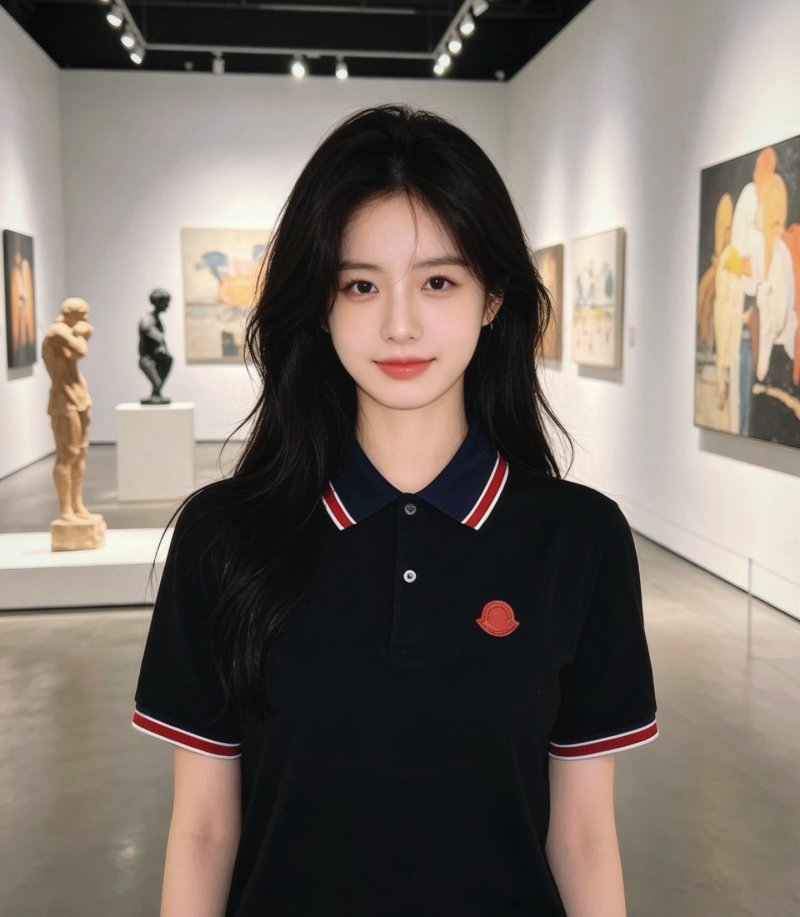 Moncler Black Polo Shirt with Red & White Stripe Trim