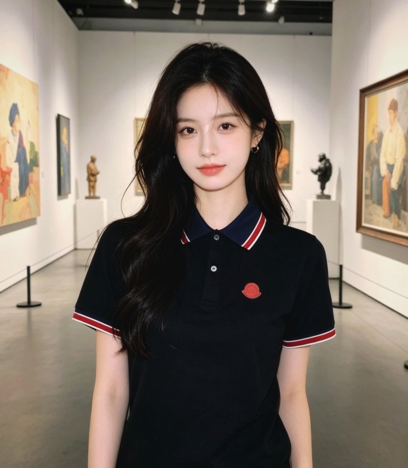 Moncler Black Polo Shirt with Red & White Stripe Trim view