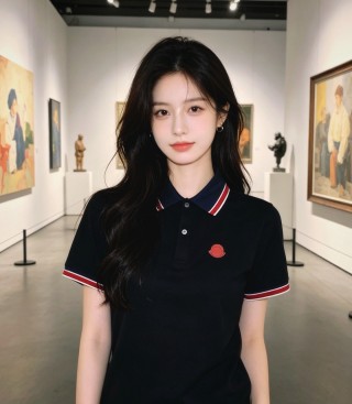 Moncler Black Polo Shirt with Red & White Stripe Trim view 3