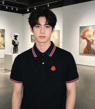 Moncler Black Polo Shirt with Red & White Stripe Trim view 4