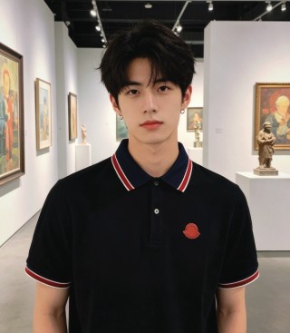 Moncler Black Polo Shirt with Red & White Stripe Trim view 6