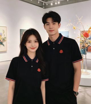 Moncler Black Polo Shirt with Red & White Stripe Trim view 8