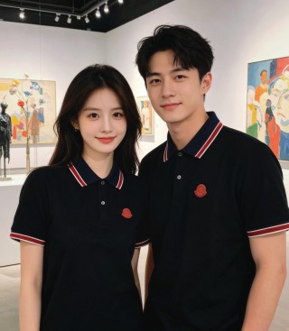Moncler Black Polo Shirt with Red & White Stripe Trim view 9
