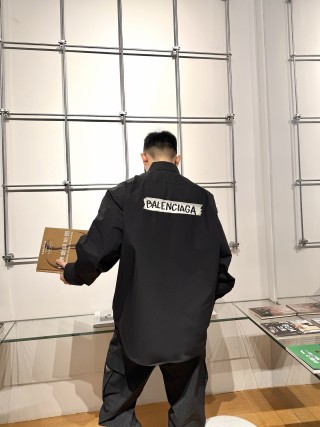 Balenciaga Black Logo Overshirt Jacket view 5