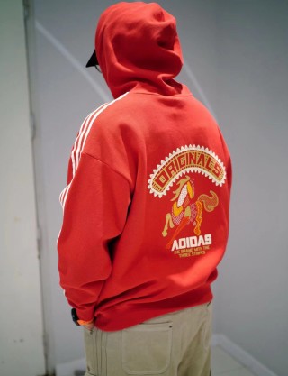 Adidas 3-Stripe Red Hoodie view 4