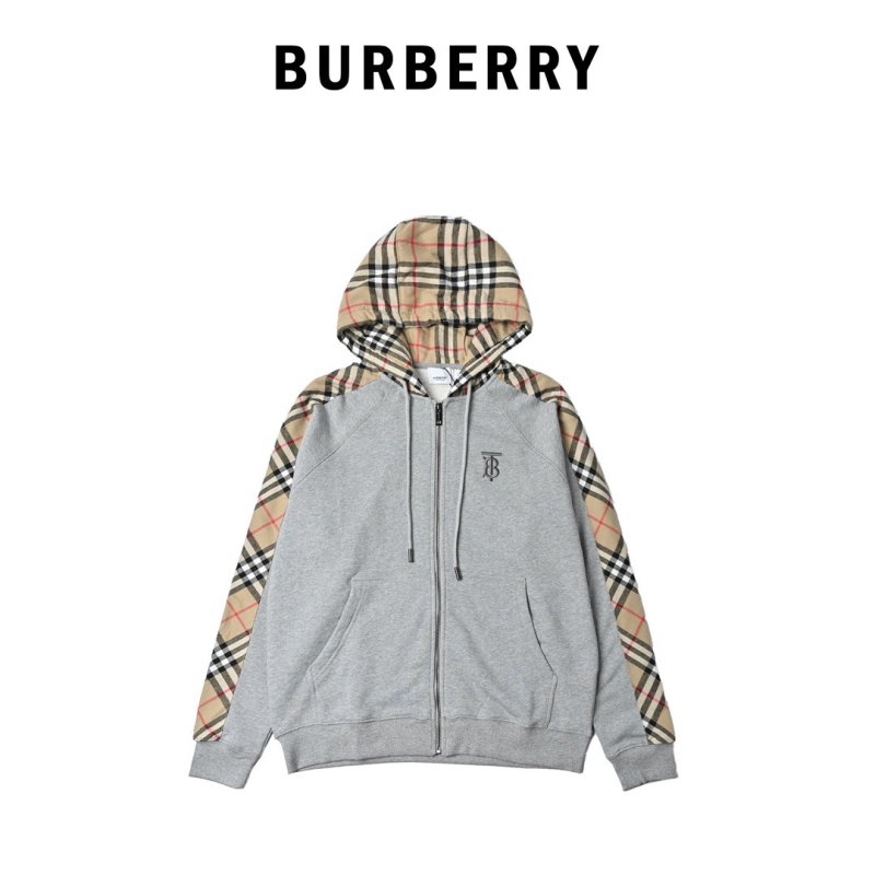 Burberry Grey Zip Hoodie with Nova Check Sleeves view