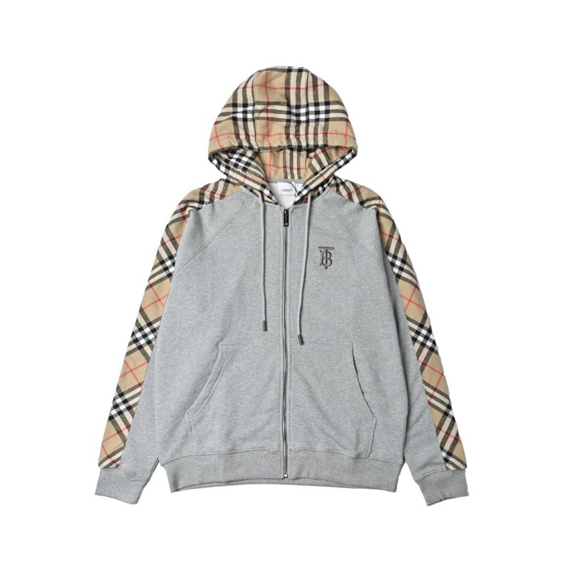 Burberry Grey Zip Hoodie with Nova Check Sleeves view