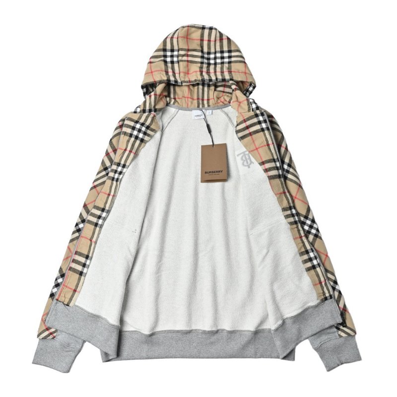 Burberry Grey Zip Hoodie with Nova Check Sleeves view
