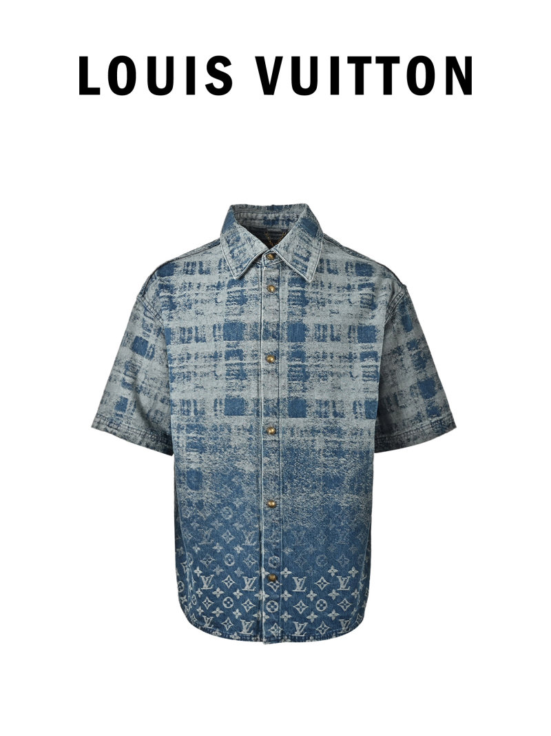 Louis Vuitton Monogram Denim Short-Sleeve Shirt Blue view