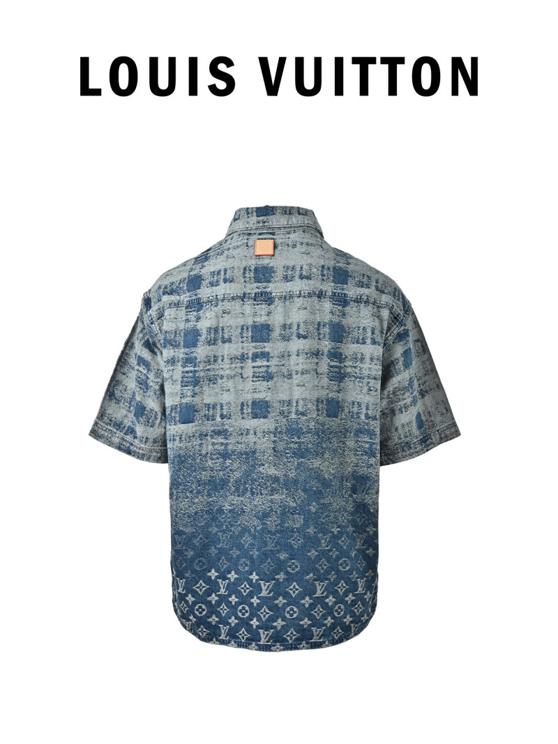 Louis Vuitton Monogram Denim Short-Sleeve Shirt Blue view