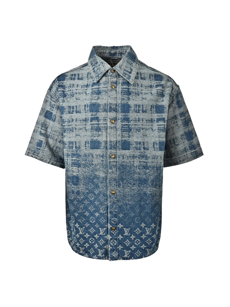 Louis Vuitton Monogram Denim Short-Sleeve Shirt Blue view