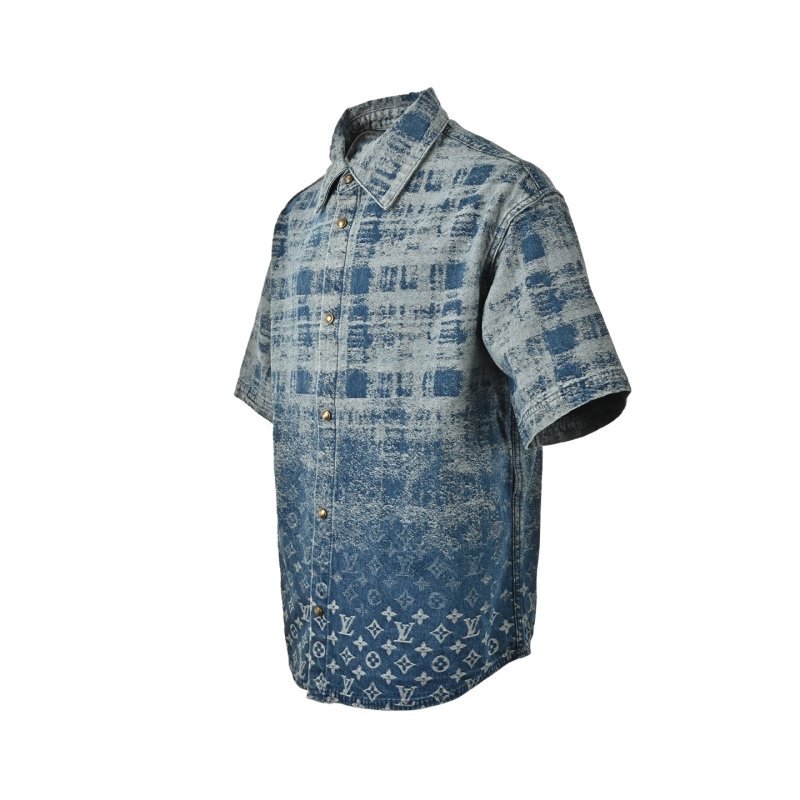 Louis Vuitton Monogram Denim Short-Sleeve Shirt Blue view