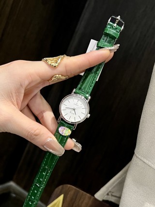Omega De Ville White Dial Green Leather Strap 26mm