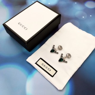 Gucci GG Spiral Green Stone Drop Earrings Silver