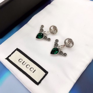 Gucci GG Spiral Green Stone Drop Earrings Silver view 2