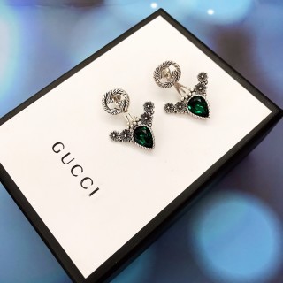 Gucci GG Spiral Green Stone Drop Earrings Silver view 3