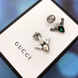 Gucci GG Spiral Green Stone Drop Earrings Silver view 4