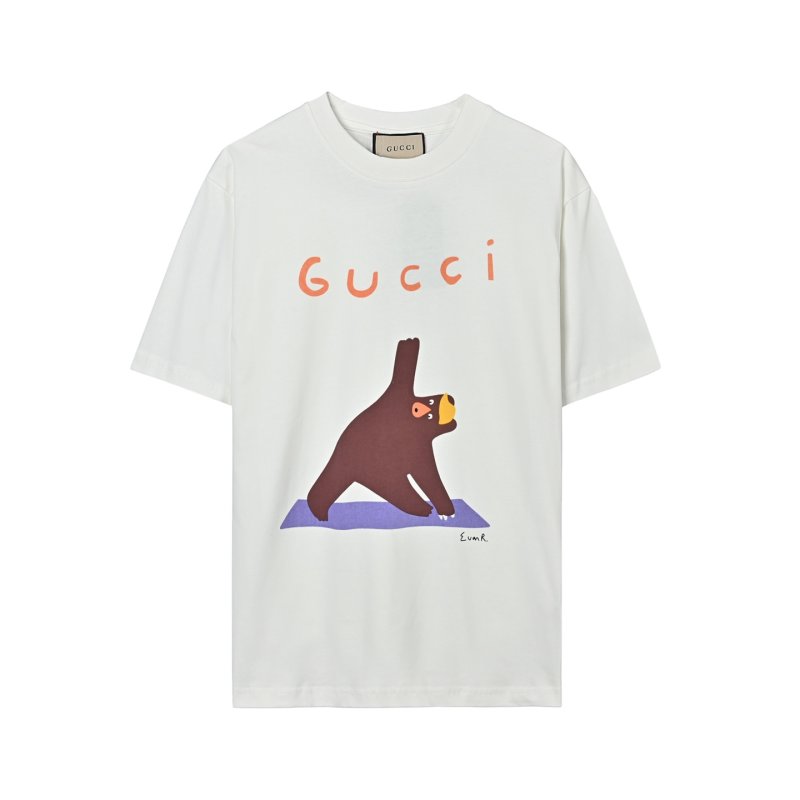 Gucci Graphic Print White T-Shirt with Brown Bear Design view