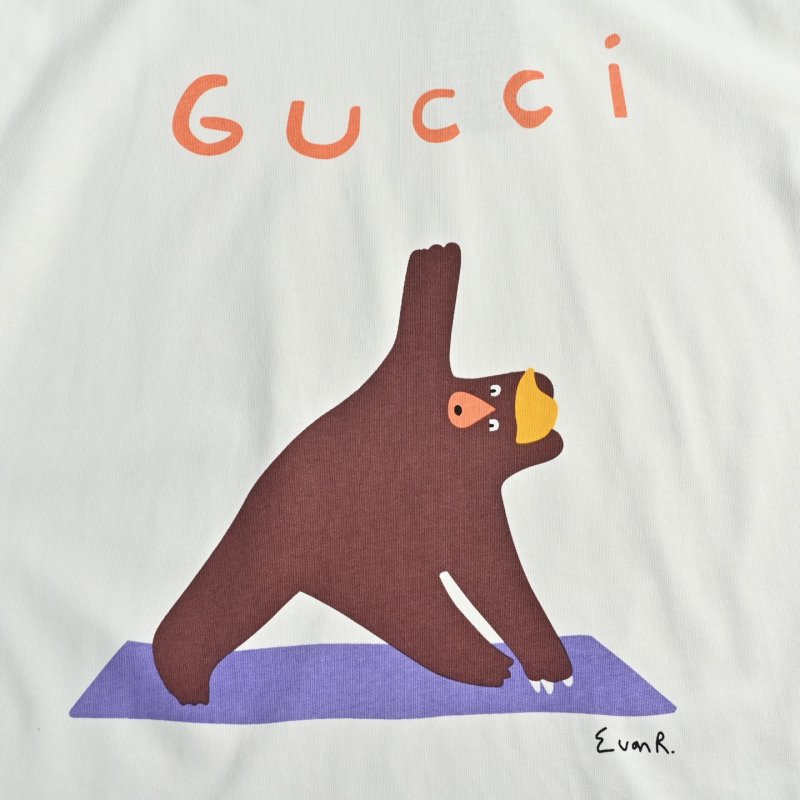 Gucci Graphic Print White T-Shirt with Brown Bear Design view