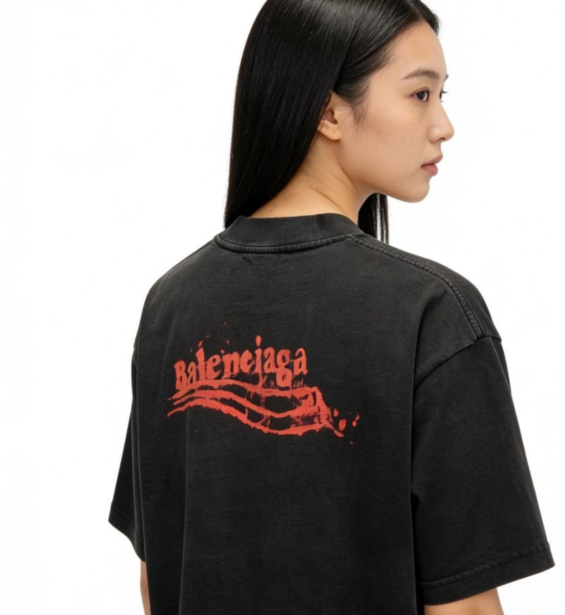 Balenciaga Distressed Logo Black T-Shirt view