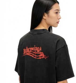 Balenciaga Distressed Logo Black T-Shirt view 3