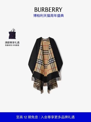 Burberry Check Cashmere Cape Wrap Black & Beige view 1