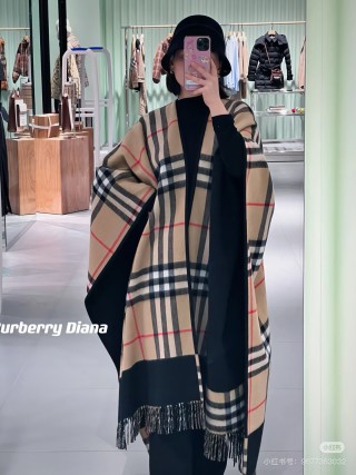 Burberry Check Cashmere Cape Wrap Black & Beige view 6