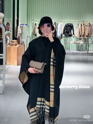 Burberry Check Cashmere Cape Wrap Black & Beige view 7