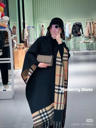 Burberry Check Cashmere Cape Wrap Black & Beige view 8