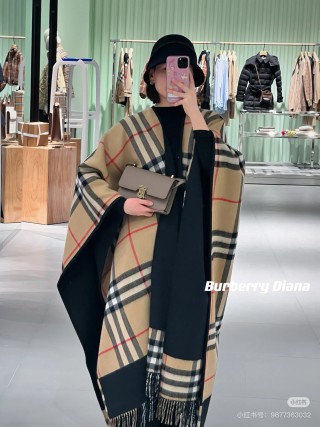 Burberry Check Cashmere Cape Wrap Black & Beige view 9