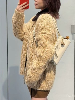 Miu Miu Beige Wool Cardigan Jacket with Mink Collar view 3