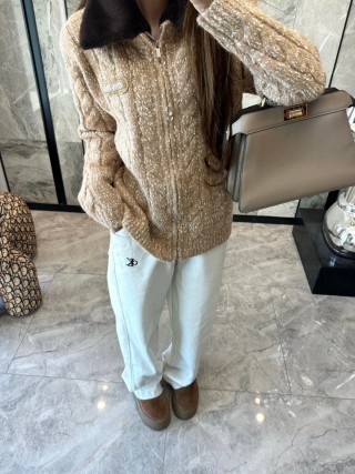 Miu Miu Beige Wool Cardigan Jacket with Mink Collar view 4