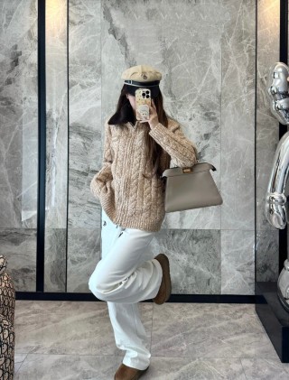 Miu Miu Beige Wool Cardigan Jacket with Mink Collar view 5
